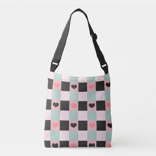 Blush Mint Buffalo Heart Plaid  Crossbody Bag (Front)