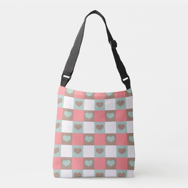 Blush Mint Checkered Heart Crossbody Bag (Front)