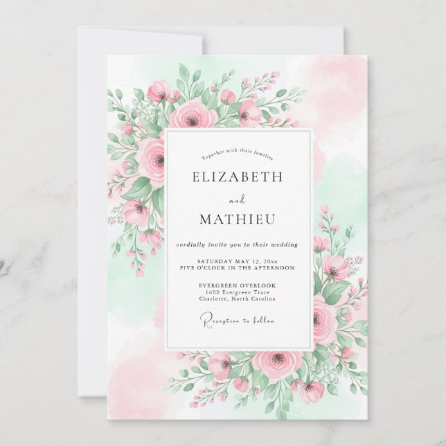Blush Mint Ethereal Spring Wedding Invitation (Front)