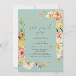 Blush & Mint Floral She Said Yes Bridal Shower Invitation