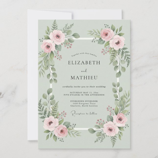 Blush Mint Foliage Eucalyptus Wedding Invitation (Front)