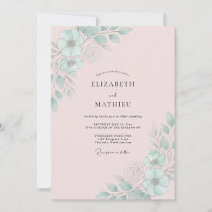 Blush Mint Leaf Wedding Invitation