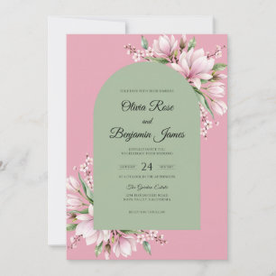 Blush Mint Magnolia Wedding Invitation