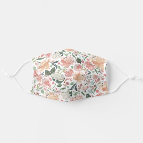 Blush  Mint Midsummer Watercolor Floral Pattern Adult Cloth Face Mask