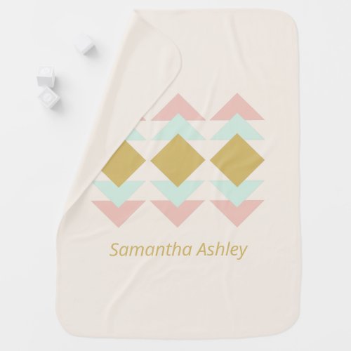 Blush Mint Modern Geometric Triangles Personalized Baby Blanket