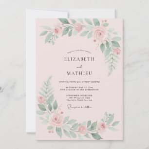Blush Mint Peony Wedding Invitation