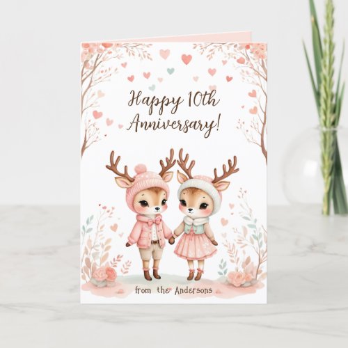 Blush  Mint Reindeer Lovebirds Happy Anniversary Holiday Card