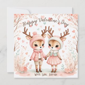 Blush & Mint Reindeer Lovebirds Valentine's Day