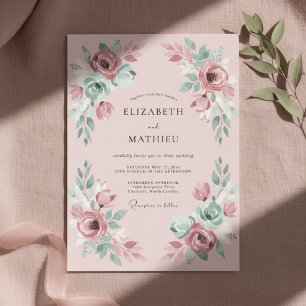 Blush Mint Romantic Spring Wedding Invitation