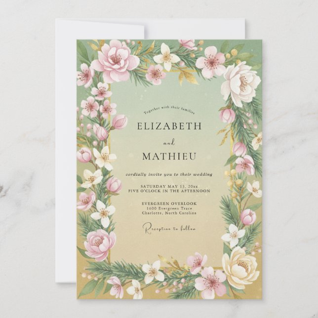 Blush Mint Watercolor Wedding Invitation (Front)