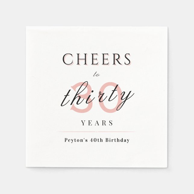 Blush modern classy cheers to 30 years birthday napkins (Front)