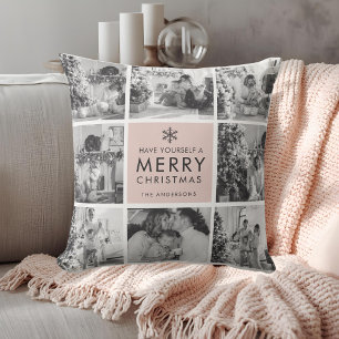 Blush Modern Collage “Merry Christmas” Multi Photo Outdoor Pillow