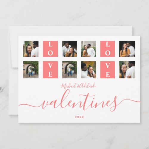 Blush Modern Custom Photo Collage Valentines Day Holiday Card