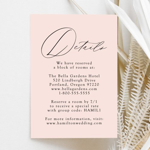 Blush Modern Elegance Wedding Details Enclosure Card