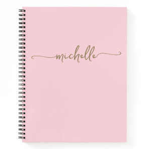 Blush Modern Girly Gold Script Monogram Name Notebook