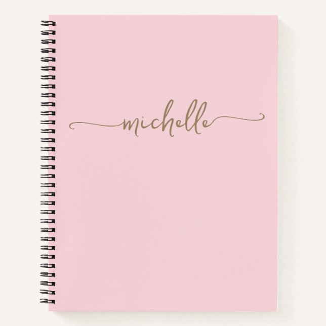 Blush Modern Girly Gold Script Monogram Name Notebook (Front)