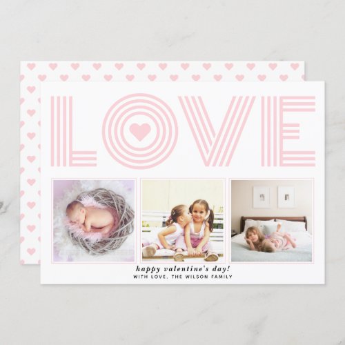 Blush modern LOVE Valentines Day heart photo Ho Holiday Card