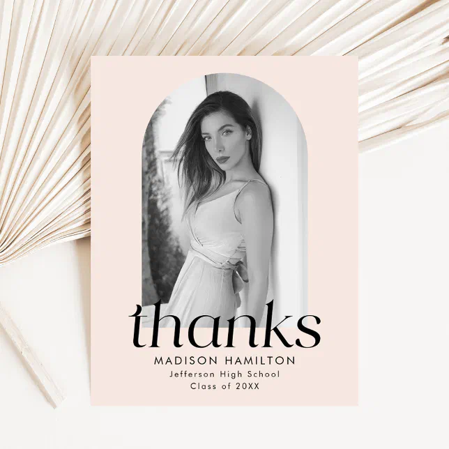 Blush Modern Minimalist Photo Graduation Thank You Postcard | Zazzle