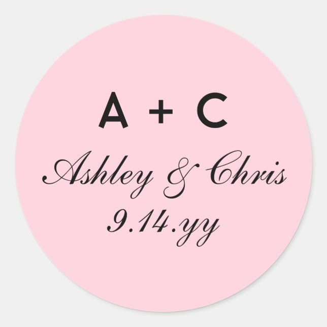 Blush Modern Personalized Wedding Reception Favor Classic Round Sticker (Front)
