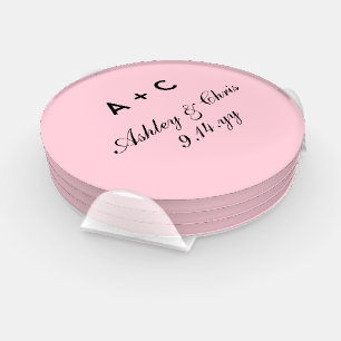 Blush Modern Personalized Wedding Reception Favor Coaster Set