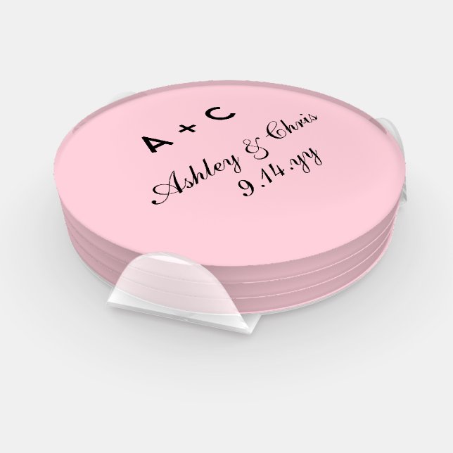 Blush Modern Personalized Wedding Reception Favor Coaster Set (Set)