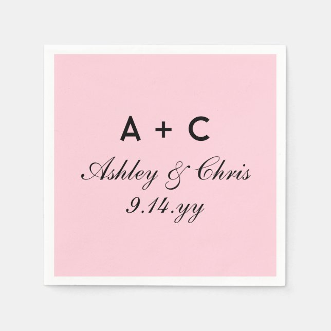 Blush Modern Personalized Wedding Reception Favor Napkins (Front)