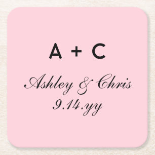 Blush Modern Personalized Wedding Reception Favor Square Paper Coaster