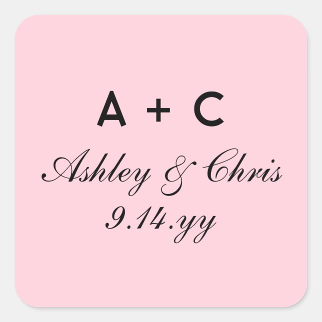 Blush Modern Personalized Wedding Reception Favor Square Sticker (Front)