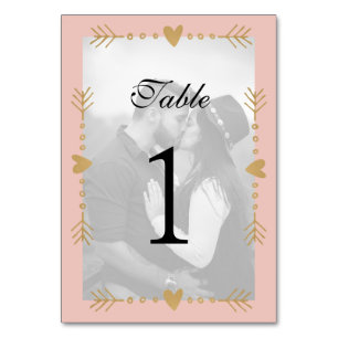 Blush Modern Photo Gold Hearts Table Number