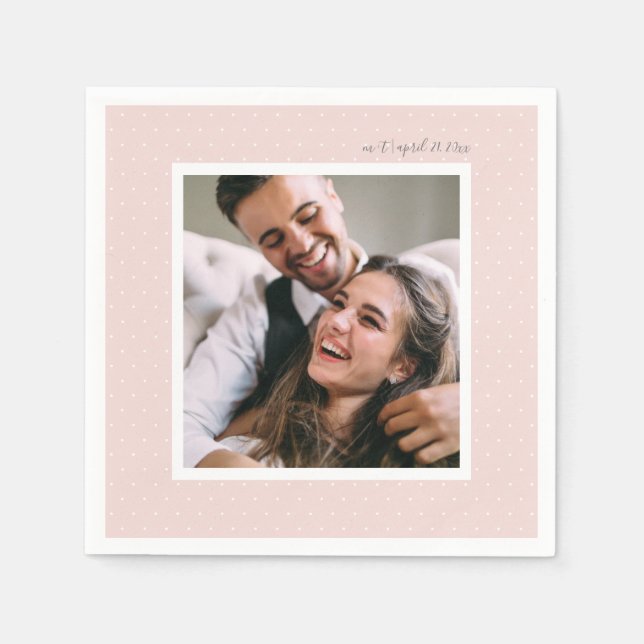 Blush Modern Script and Chic Dots Wedding Photo Napkins (Front)