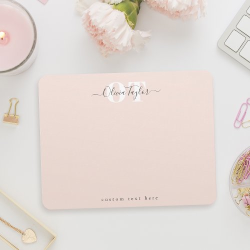 Blush Modern Script Personalized Stationery Note Card