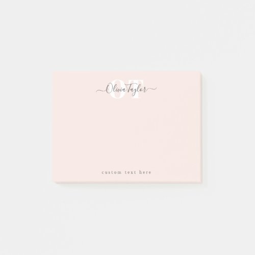 Blush Modern Script personalized Stationery Post_it Notes