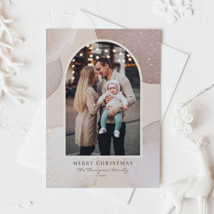 Blush Modern Shimmering Shapes Photo Christmas Holiday Card