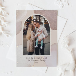 Blush Modern Shimmering Shapes Photo Christmas Holiday Card