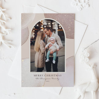 Blush Modern Shimmering Shapes Photo Christmas Holiday Card