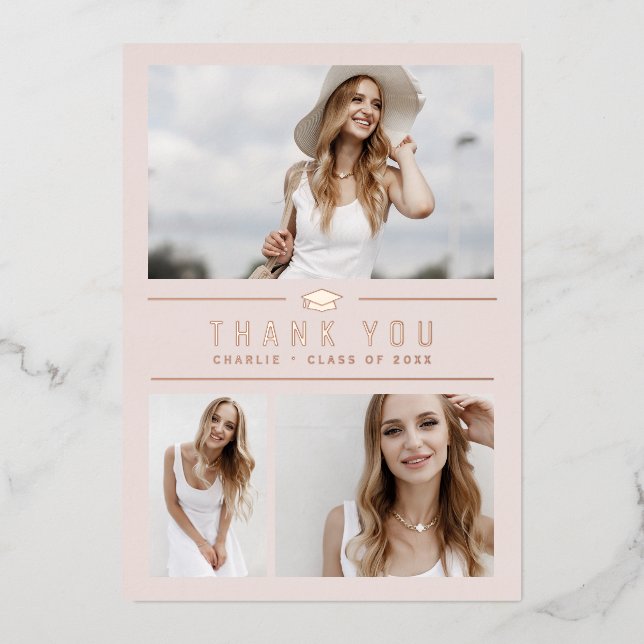 Blush Modern Typography 4 Photo Grad Thank You Foil Invitation (Front)