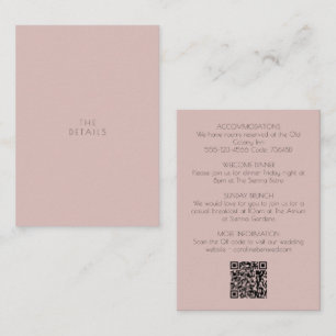 Blush Modern Wedding Details Insert Minimalist QR 