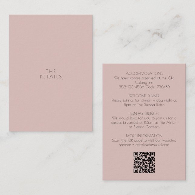 Blush Modern Wedding Details Insert Minimalist QR  (Front/Back)