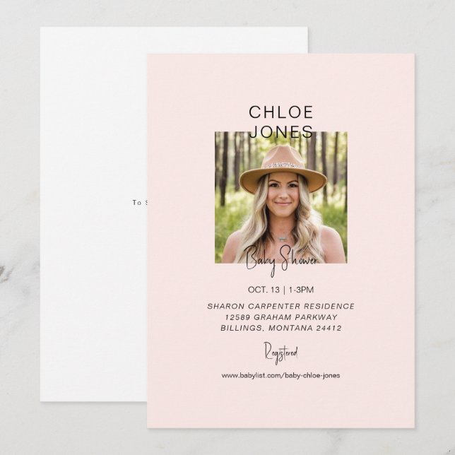 Blush Mom-to-be Photo Baby Shower  Invitation (Front/Back)
