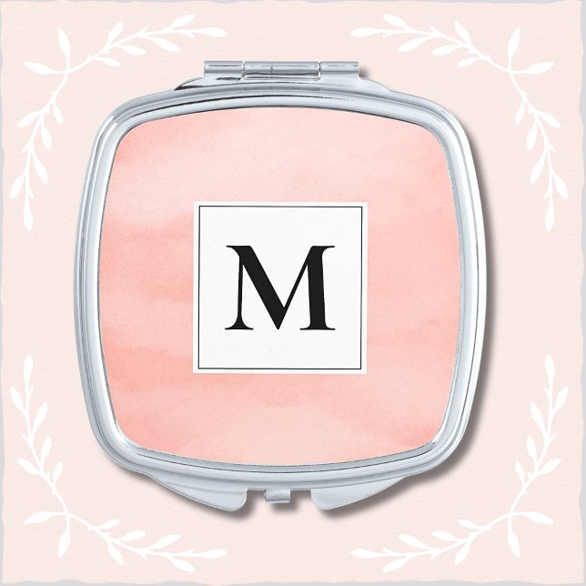 Blush Monogram Bridesmaid Custom Compact Mirror (Blush Modern Monogrammed Compact. Great for Wedding Bridal Party. )