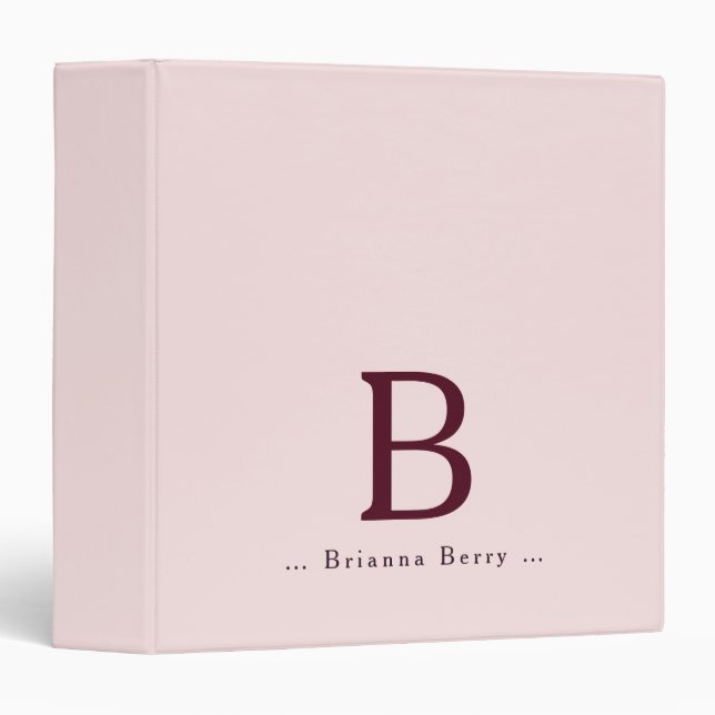 Blush Monogram Elegant 3 Ring Binder (Front/Spine)