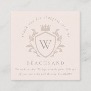 Blush Monogram Floral Crown Crest Order Thank You Square Business Card