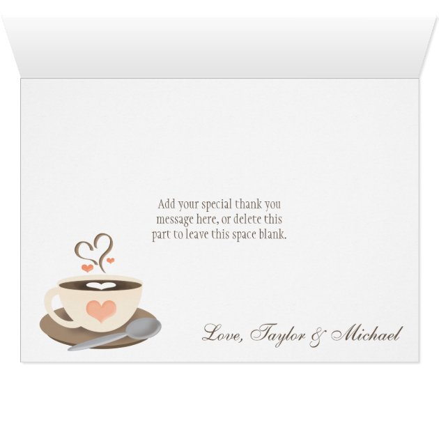 Blush Monogram Heart Coffee Cup Wedding Thank You Card