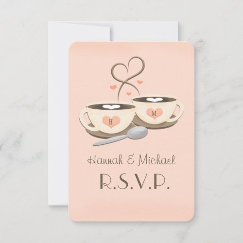 Blush Monogram Heart Coffee Wedding RSVP Cards