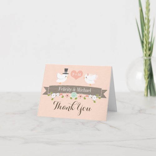 BLUSH MONOGRAM LOVE BIRDS DOVE WEDDING THANK YOU