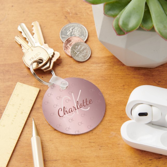Blush monogram name dusty rose minimalist keychain (Desk)
