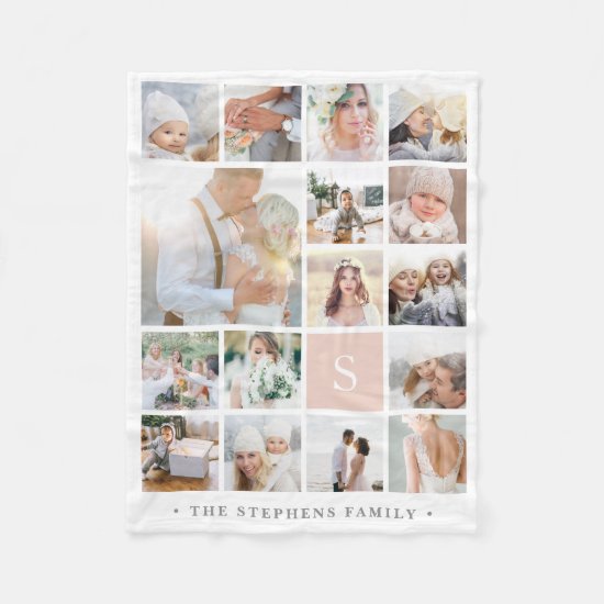 Blush Monogram Photo Collage Fleece Blanket
