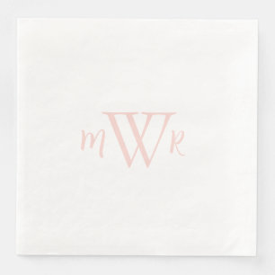 Blush Monogram White Wedding Paper Dinner Napkins