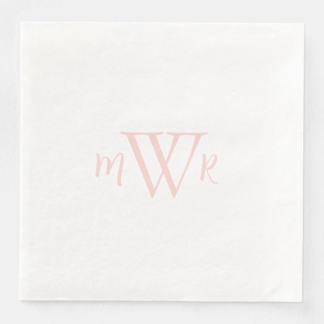 Blush Monogram White Wedding  Paper Dinner Napkins (Front)