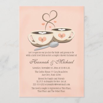 Blush Monogrammed Coffee Cup Heart Couples Shower Invitation by OccasionInvitations at Zazzle